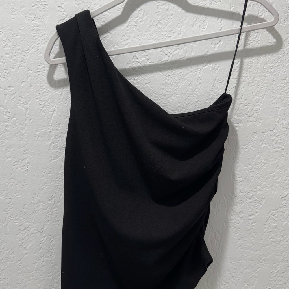 Mango Black Asymmetrical One-Shoulder Top